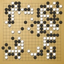 Board position at the end of game WAGC 2001 - Round 5 - Game 5: Yuxiang Lin vs Michiel Eijkhout